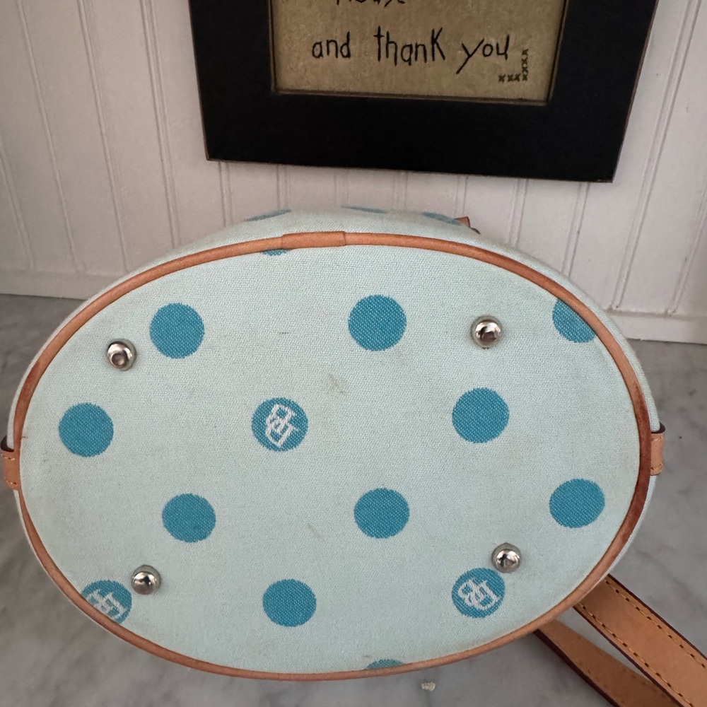 Dooney & Bourke Tan and Blue Polka Dot Tote - Picture 6 of 9